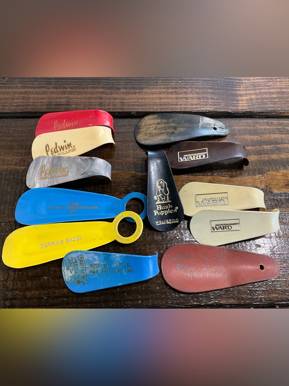 Vintage Assorted Lot of 12 Plastic Shoe Horns Advertising Hush Puppies